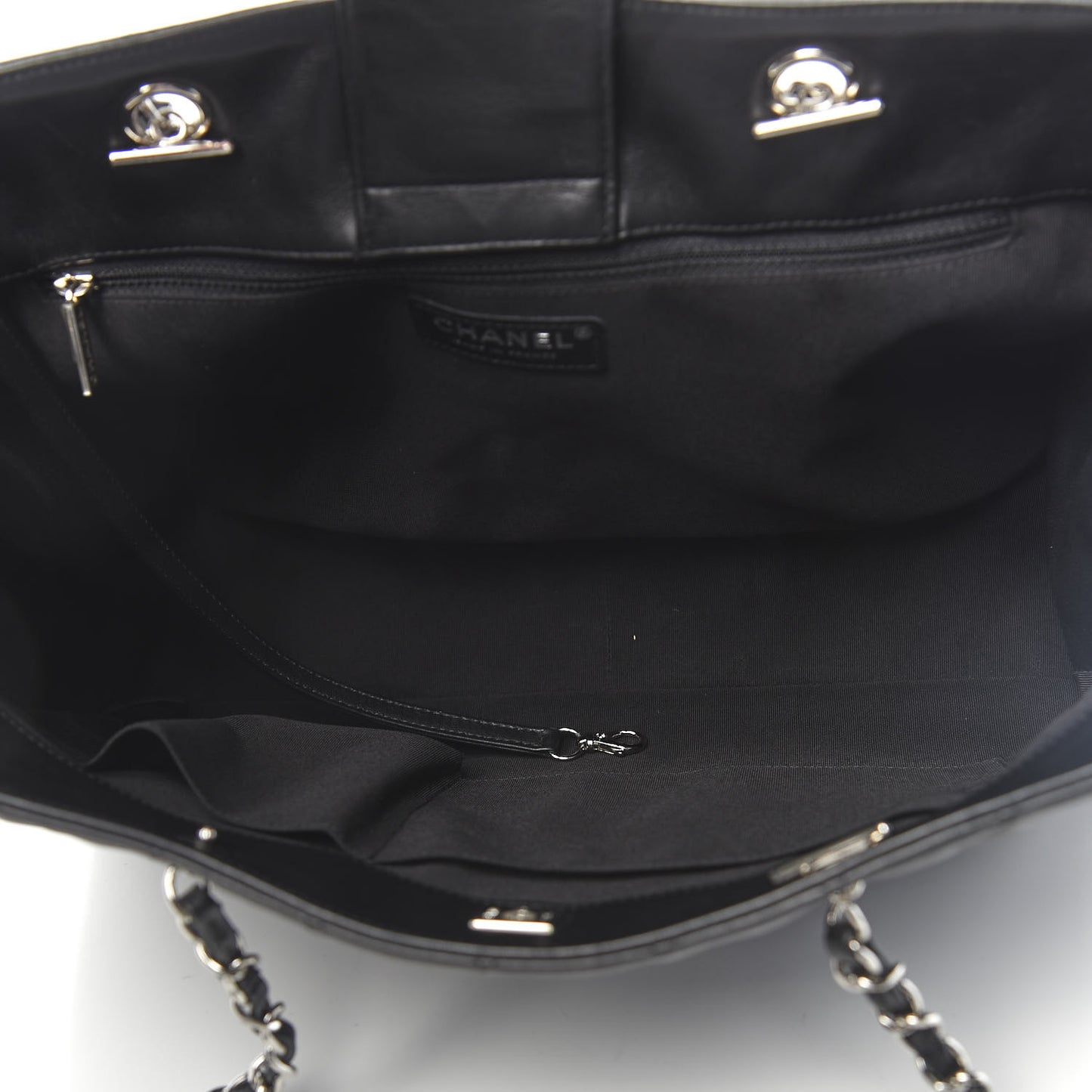 Calfskin Quilted Large CC Shopping Tote Black