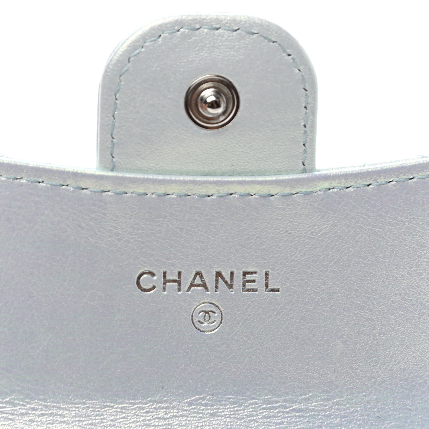 Chanel Iridescent Calfskin Quilted Flap Card Holder Light Blue 6 of 9