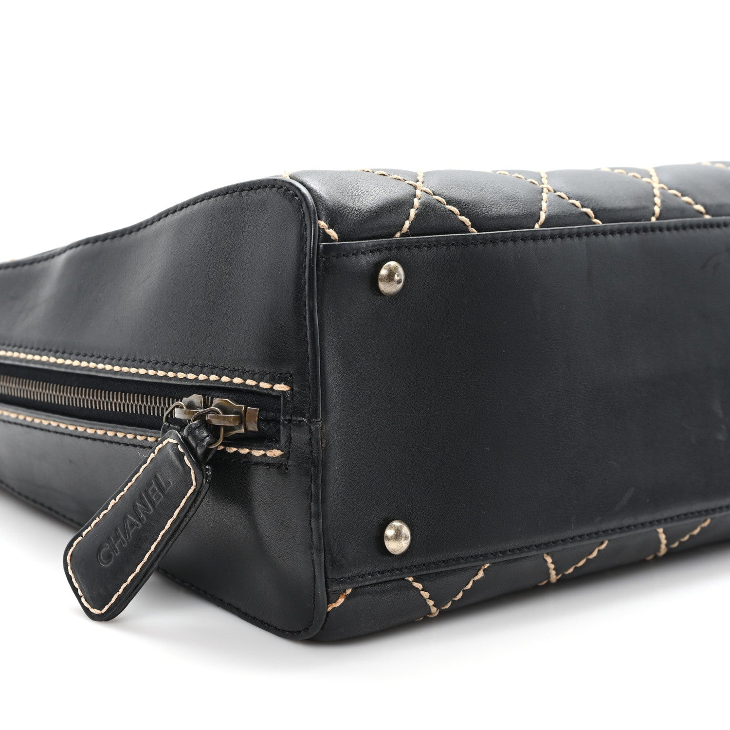 Chanel Calfskin Wild Stitch Vertical Top Handle Bag Black 10 of 11