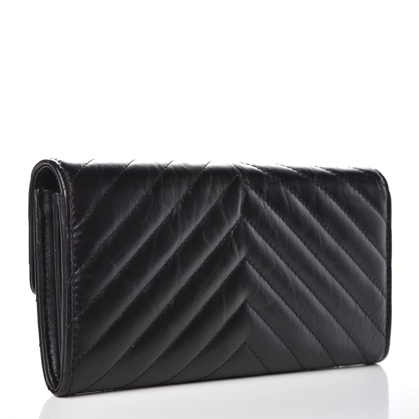 Aged Calfskin Chevron Quilted 2.55 Reissue Flap Wallet So Black