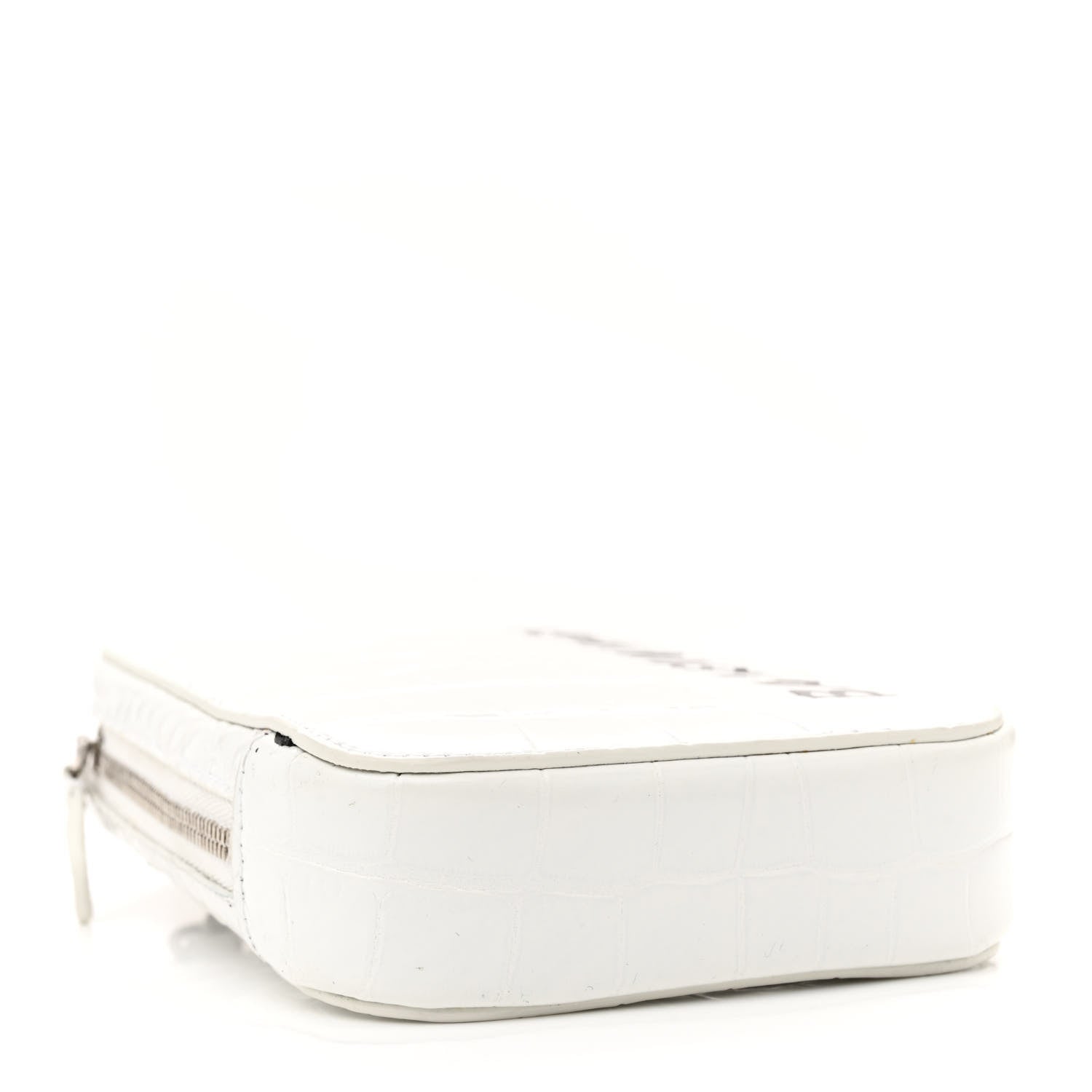 Balenciaga Shiny Calfskin Logo Crocodile Embossed Cash Phone Holder Bag White Black 4 of 13