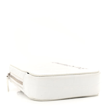 Balenciaga Shiny Calfskin Logo Crocodile Embossed Cash Phone Holder Bag White Black 4 of 13