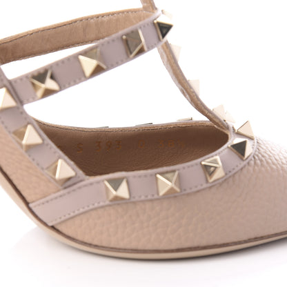 Valentino Garavani Pebbled Calfskin Rockstud Ankle Strap 100mm Pumps 38.5 Poudre 9 of 10