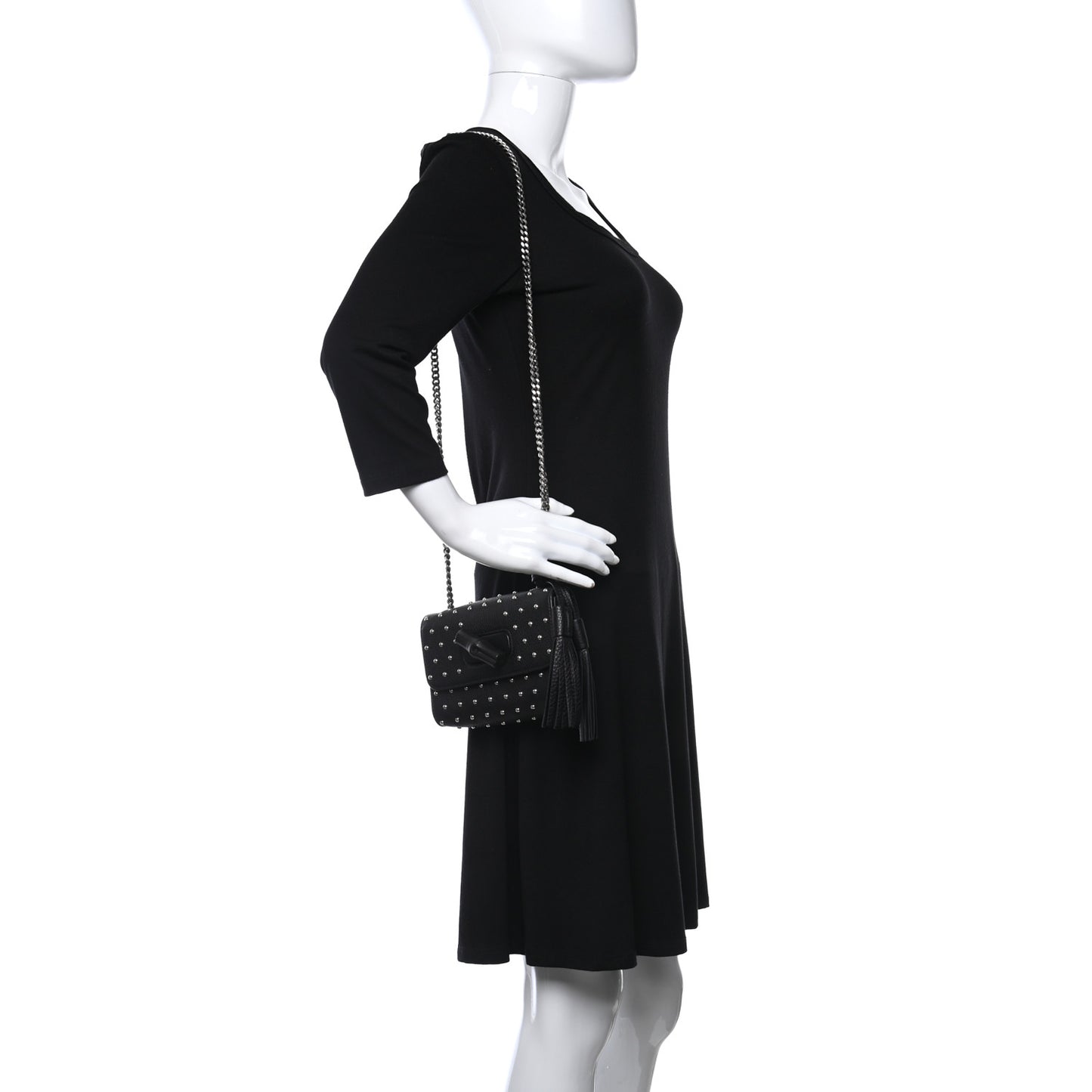 Calfskin Small Studded Miss Bamboo Shoulder Bag Black