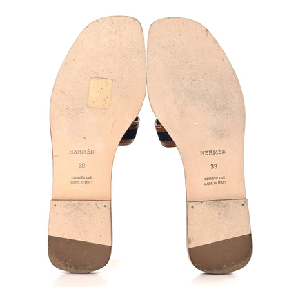 Hermes Calfskin Denim Oran Sandals 39 Bleu Brut Gold 5 of 9