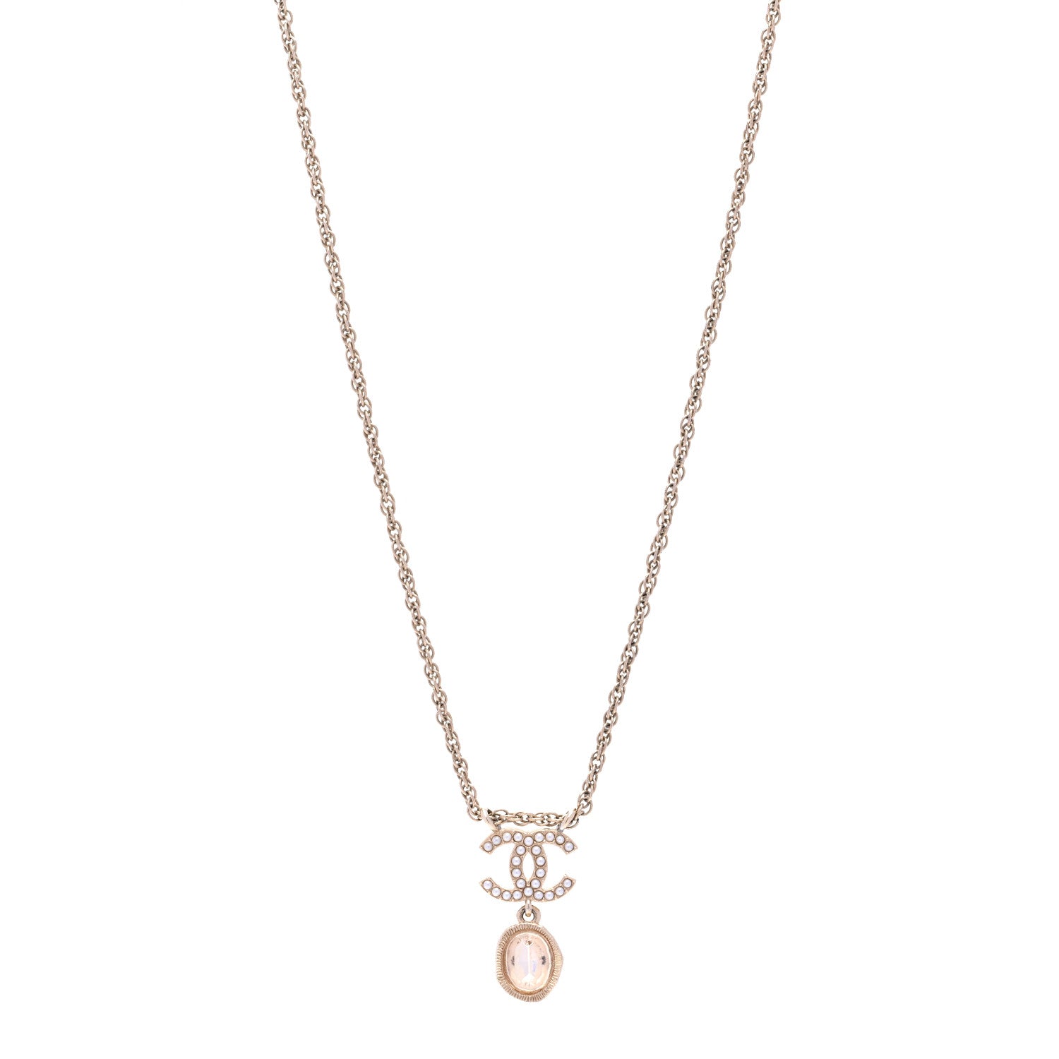 Chanel Crystal Pearl CC Necklace Pearly White Gold 1 of 7