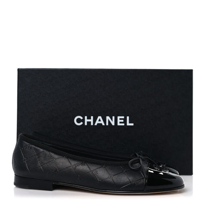 Chanel Printed Lambskin Patent Cap Toe Ballerina Flats 36 Black 10 of 10