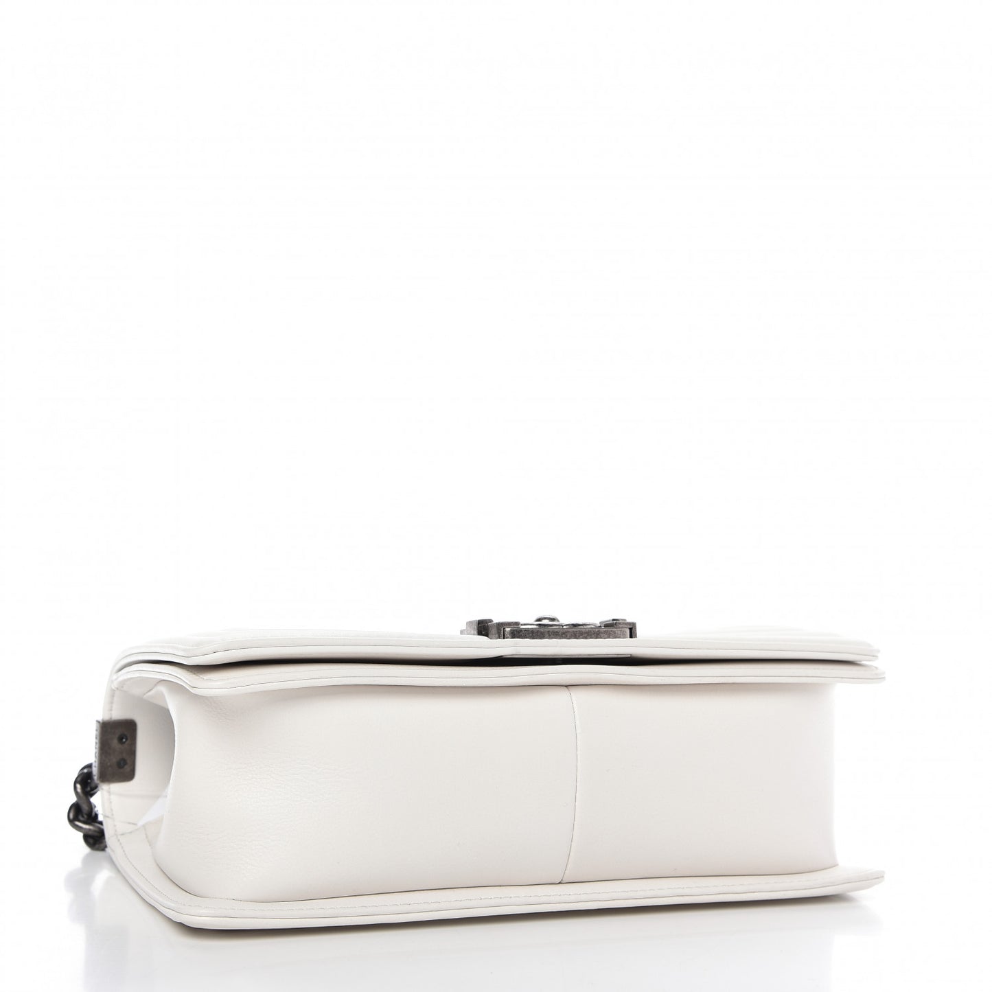 Calfskin Double Stitch Medium Boy Flap White