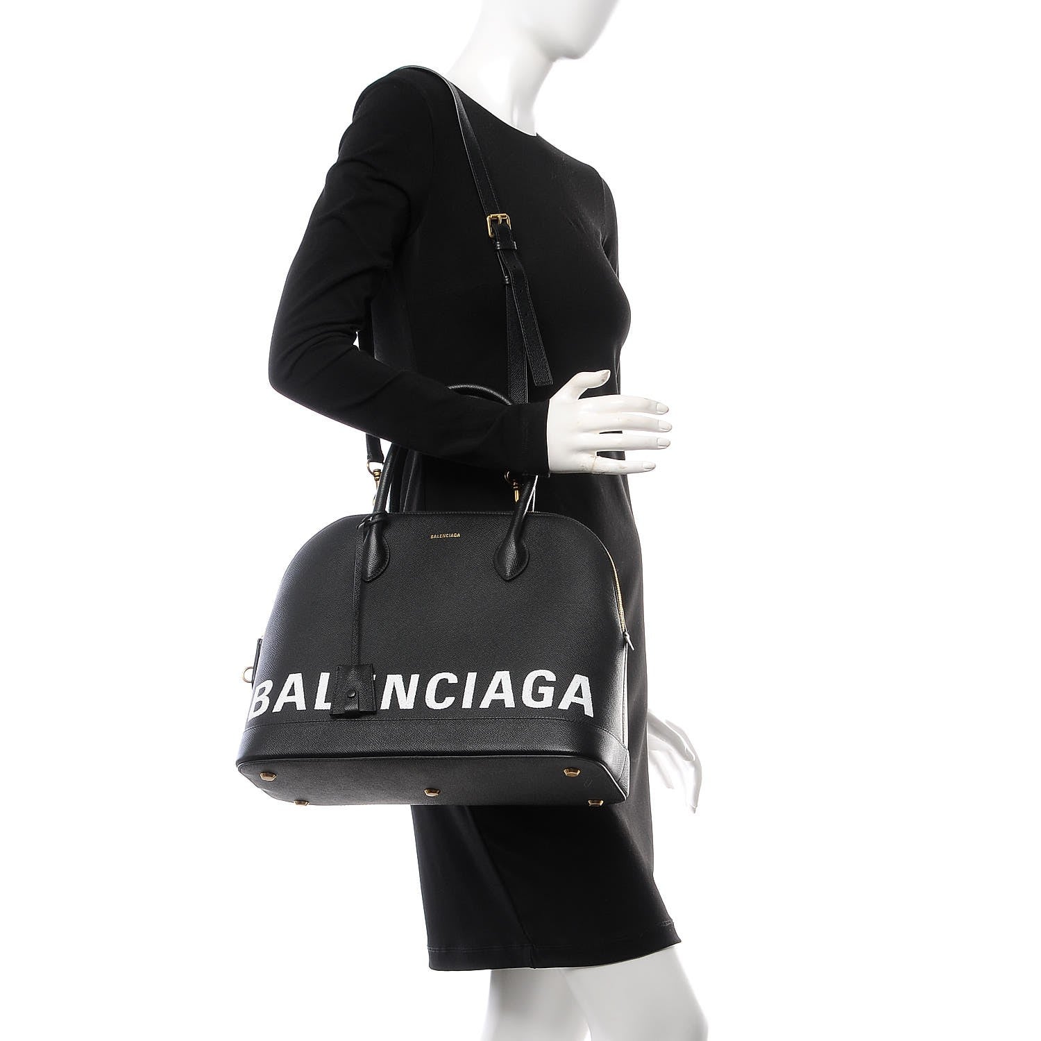 Balenciaga Signature Grained Calfskin Logo M Ville Top Handle Bag Black 2 of 9