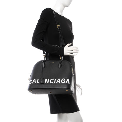 Balenciaga Signature Grained Calfskin Logo M Ville Top Handle Bag Black 2 of 9
