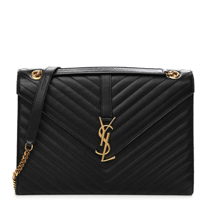 Saint Laurent Grain De Poudre Matelasse Chevron Large Monogram Satchel Black 1 of 13
