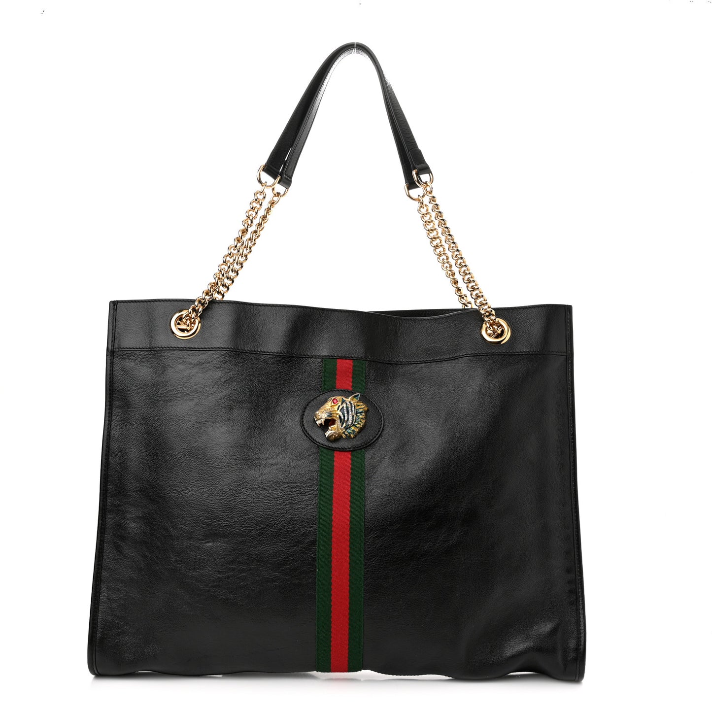 Calfskin Large Rajah Chain Tote Black
