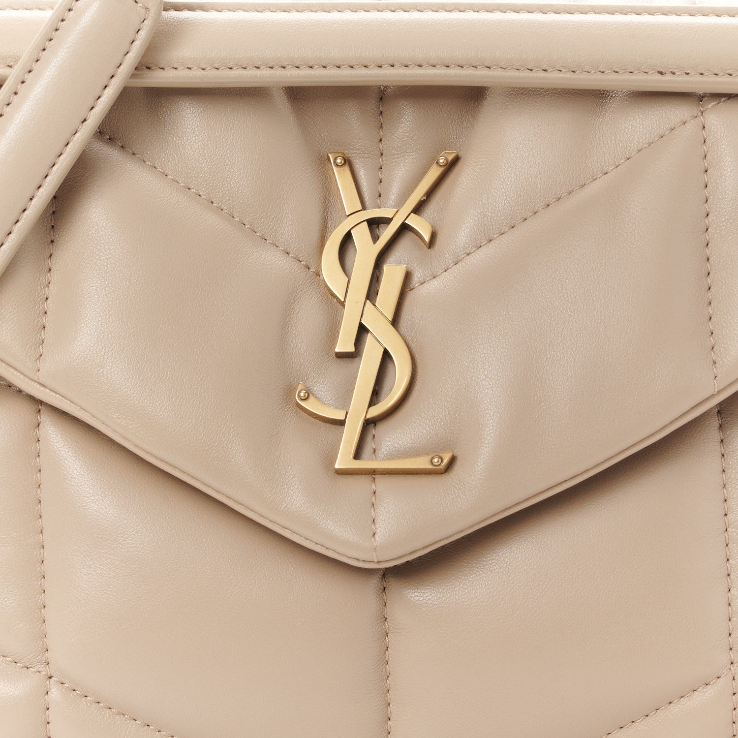 Saint Laurent Lambskin Quilted Small Loulou Puffer Monogram Chain Satchel Dark Beige 9 of 11