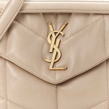 Saint Laurent Lambskin Quilted Small Loulou Puffer Monogram Chain Satchel Dark Beige 9 of 11