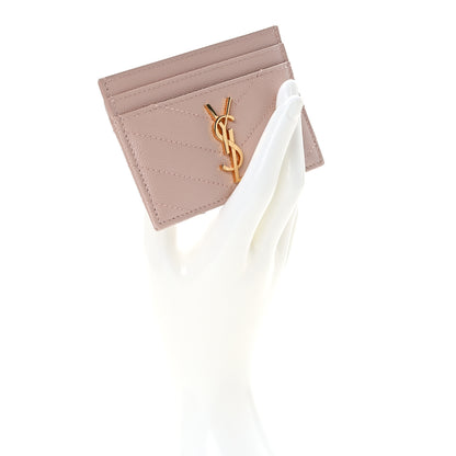Saint Laurent Grain De Poudre Matelasse Chevron Monogram Credit Card Case Pale Pink 2 of 7