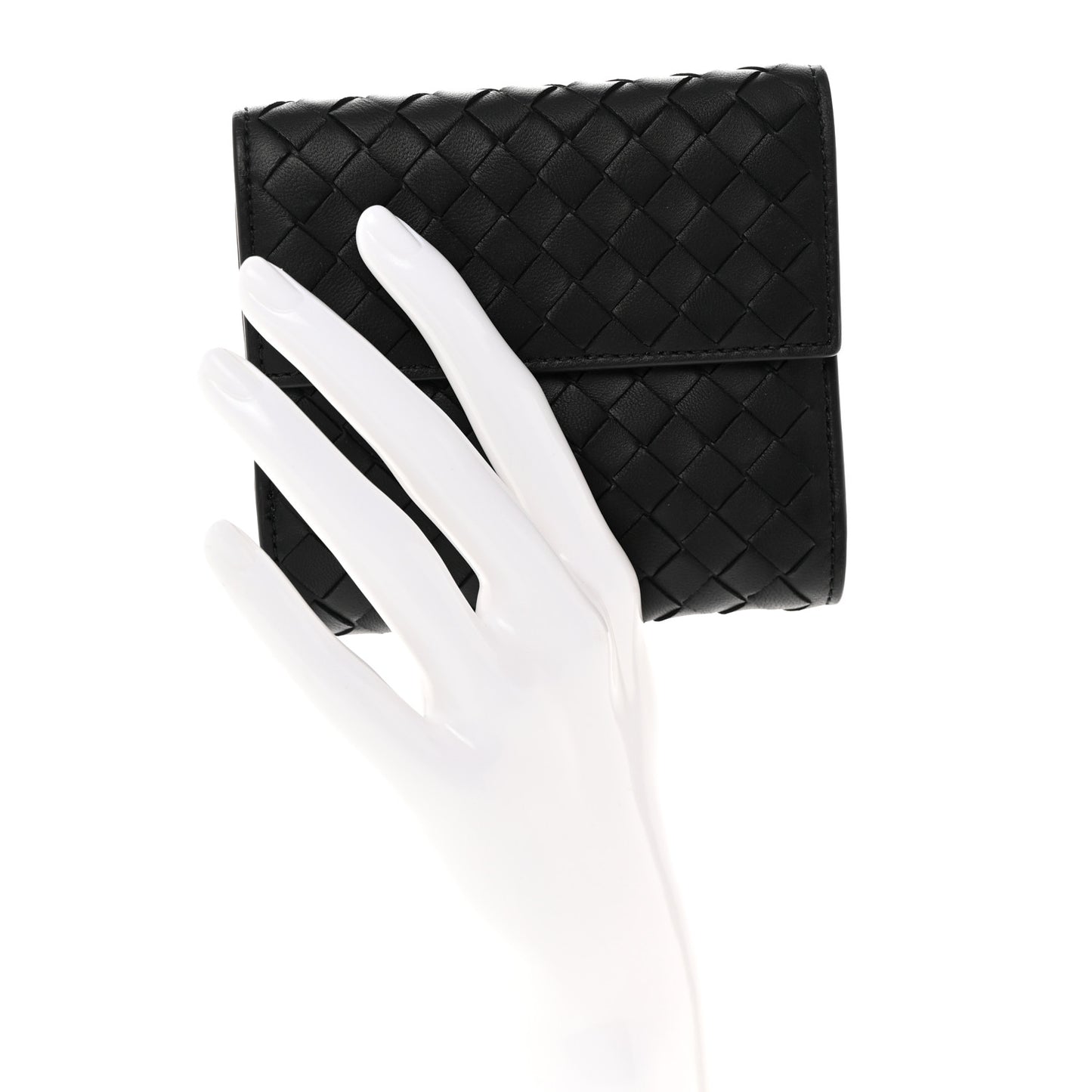 Nappa Intrecciato Trifold Wallet Black
