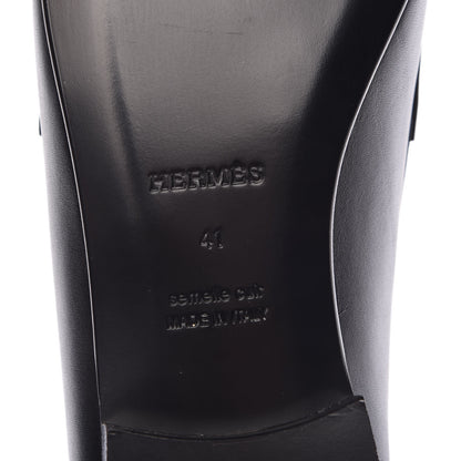 Hermes Calfskin Cotton Canvas Lining Womens Kennedy Loafers 41 Black 6 of 9