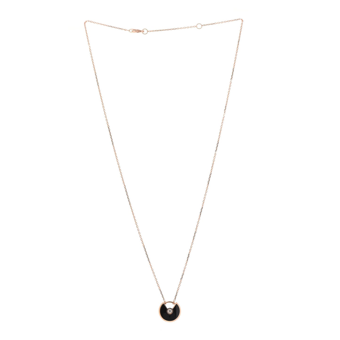 18K Pink Gold Diamond Black Onyx XS Amulette de Cartier Pendant Necklace
