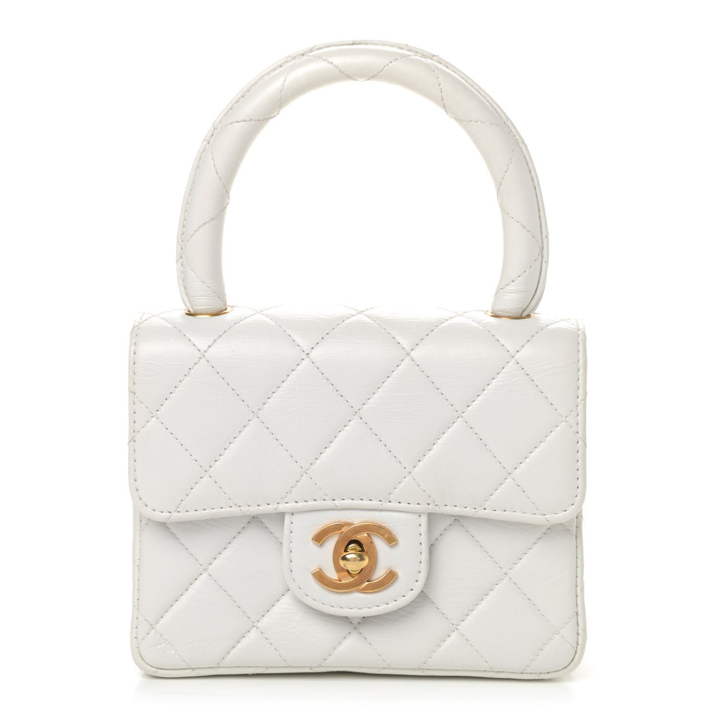 Lambskin Quilted Mini Top Handle Square Flap White