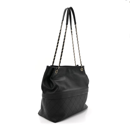 Chanel Crumpled Grained Calfskin Zip and Carry Shopping Tote Black 3 of 11