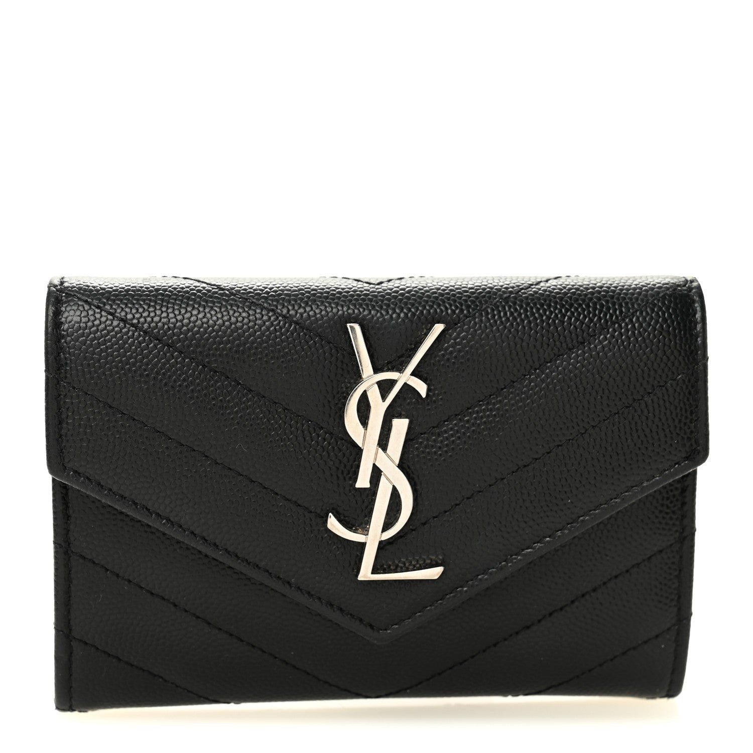 Saint Laurent Grain De Poudre Matelasse Chevron Small Monogram Envelope Wallet Black 1 of 7