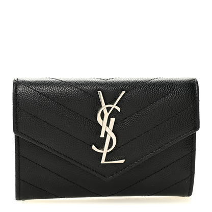 Saint Laurent Grain De Poudre Matelasse Chevron Small Monogram Envelope Wallet Black 1 of 7