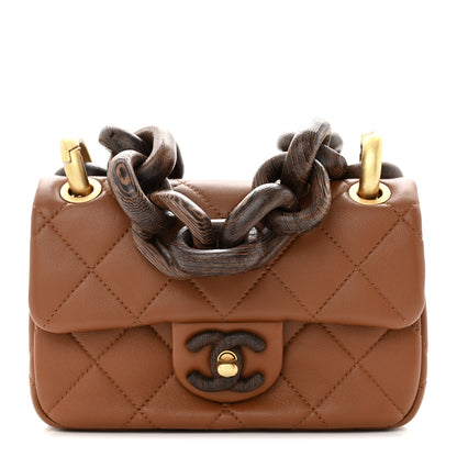 Chanel Lambskin Wenge Quilted Mini Fashion Wood Square Flap Light Brown 1 of 12