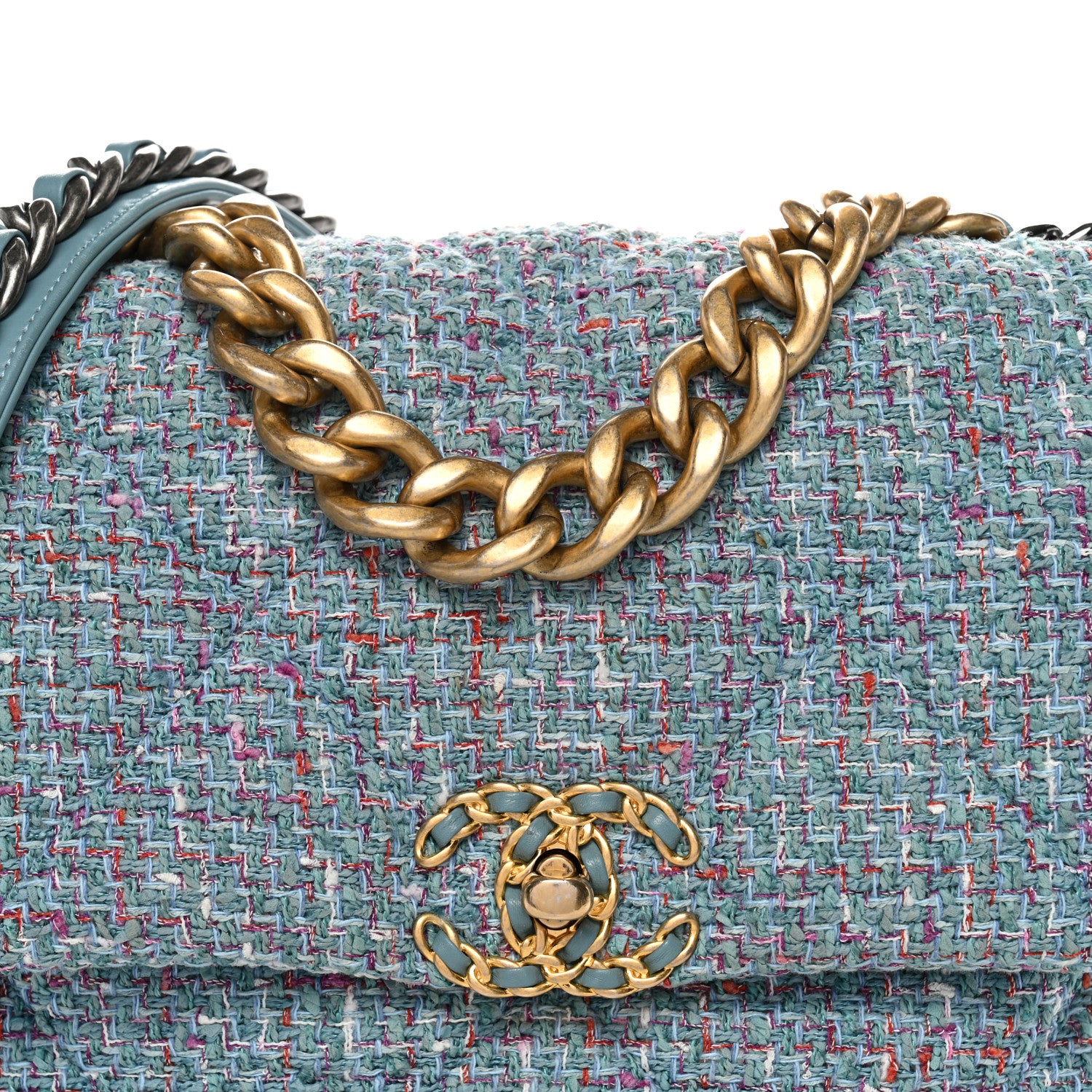 Chanel Tweed Quilted Large Chanel 19 Flap Blue Multicolor 8 of 12