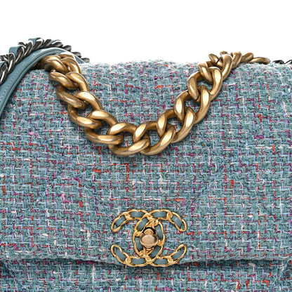 Chanel Tweed Quilted Large Chanel 19 Flap Blue Multicolor 8 of 12