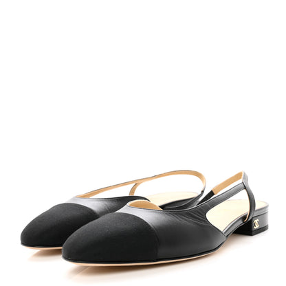 Chanel Lambskin Cap Toe CC Slingback Sandals 38 Black 3 of 9