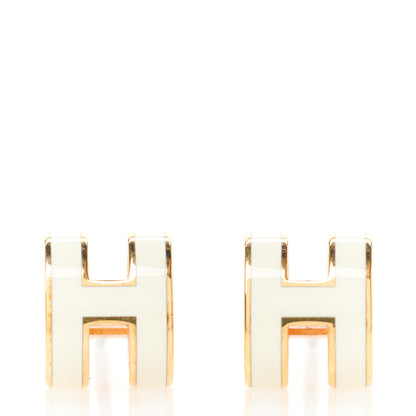 Hermes Gold Lacquered Mini Pop H Earrings White 1 of 4