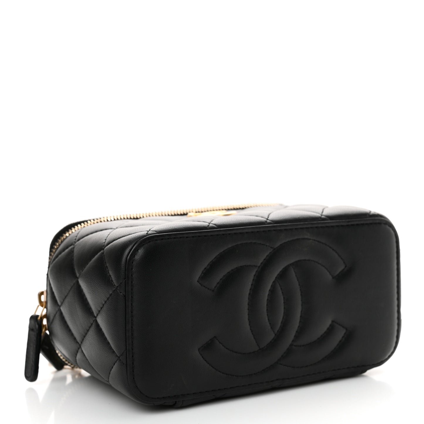 Lambskin Quilted Sweet Camellia Small Vanity Case With Chain Black