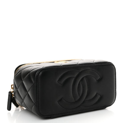 Chanel Lambskin Quilted Sweet Camellia Small Vanity Case With Chain Black 4 of 13