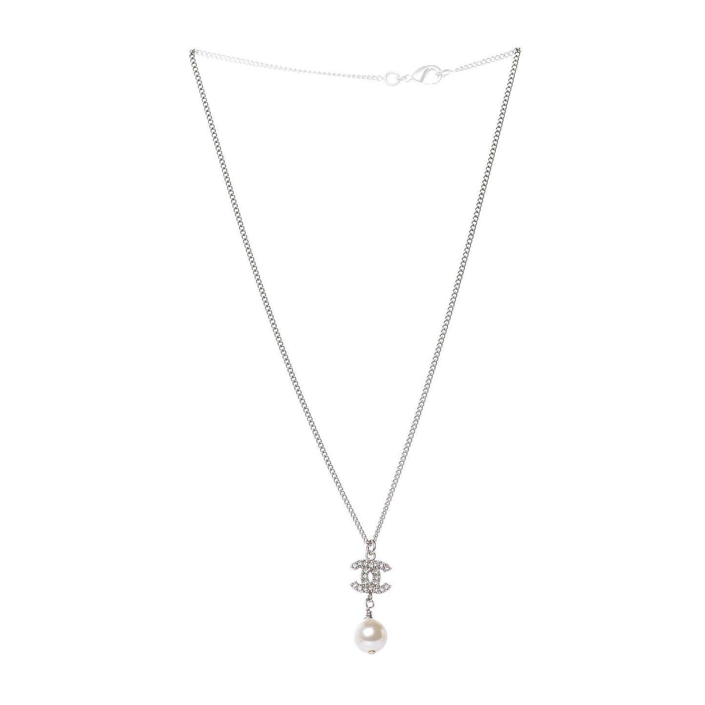 Pearl Crystal CC Drop Necklace Light Gold