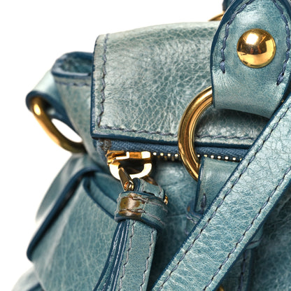Miu Miu Vitello Lux Mini Bow Bag Blue 10 of 11