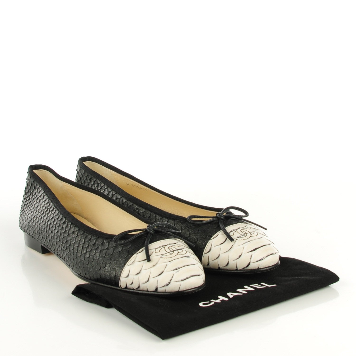 Chanel Glitter Python CC Cap Toe Ballerina Flats 41.5 Black White 6 of 8