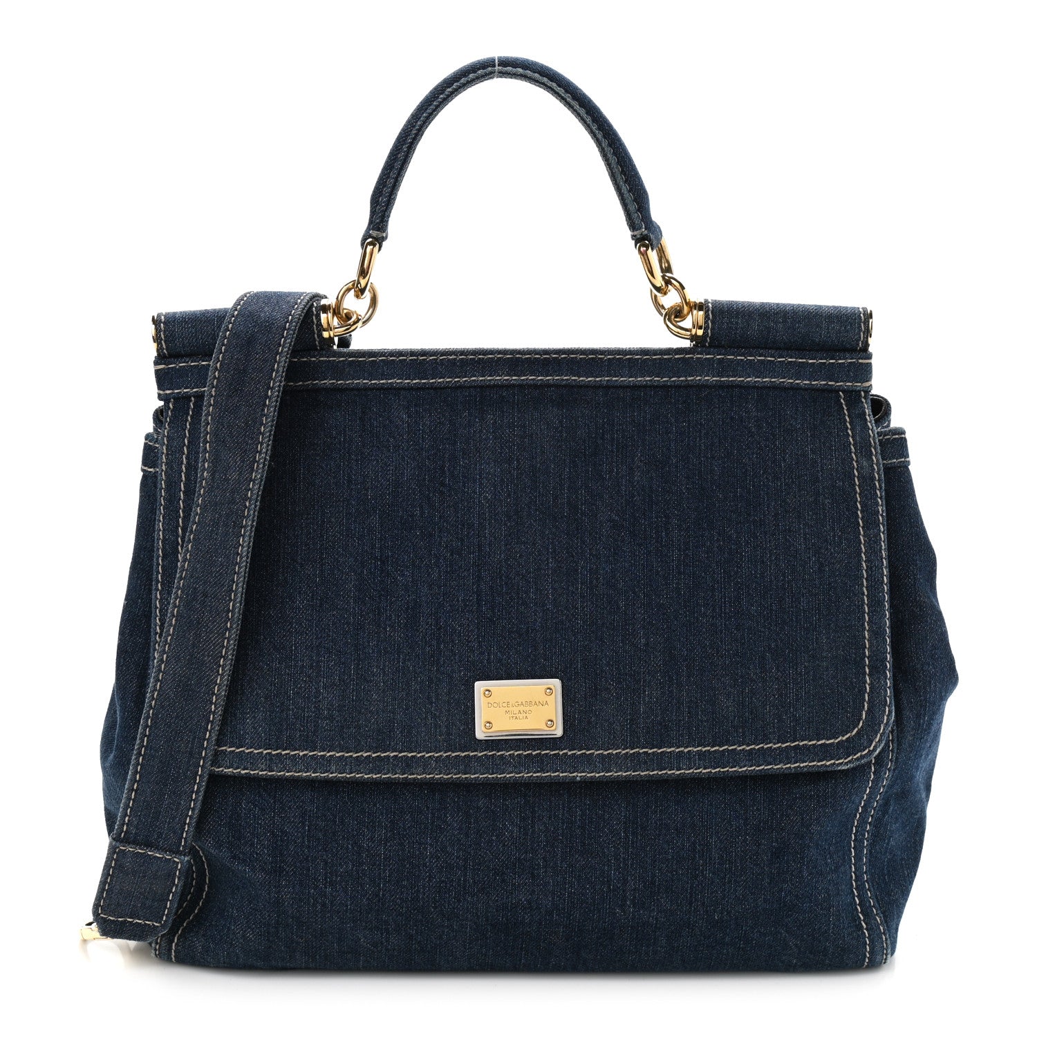 Dolce & Gabbana Denim Large Miss Sicily Satchel Blue 1 of 9