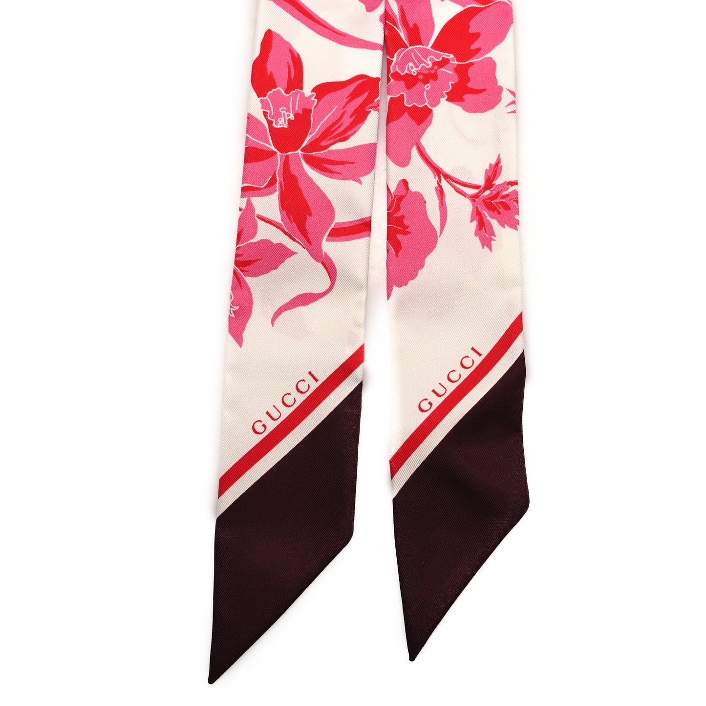 Silk Twill Flora Print Scarf White Pink