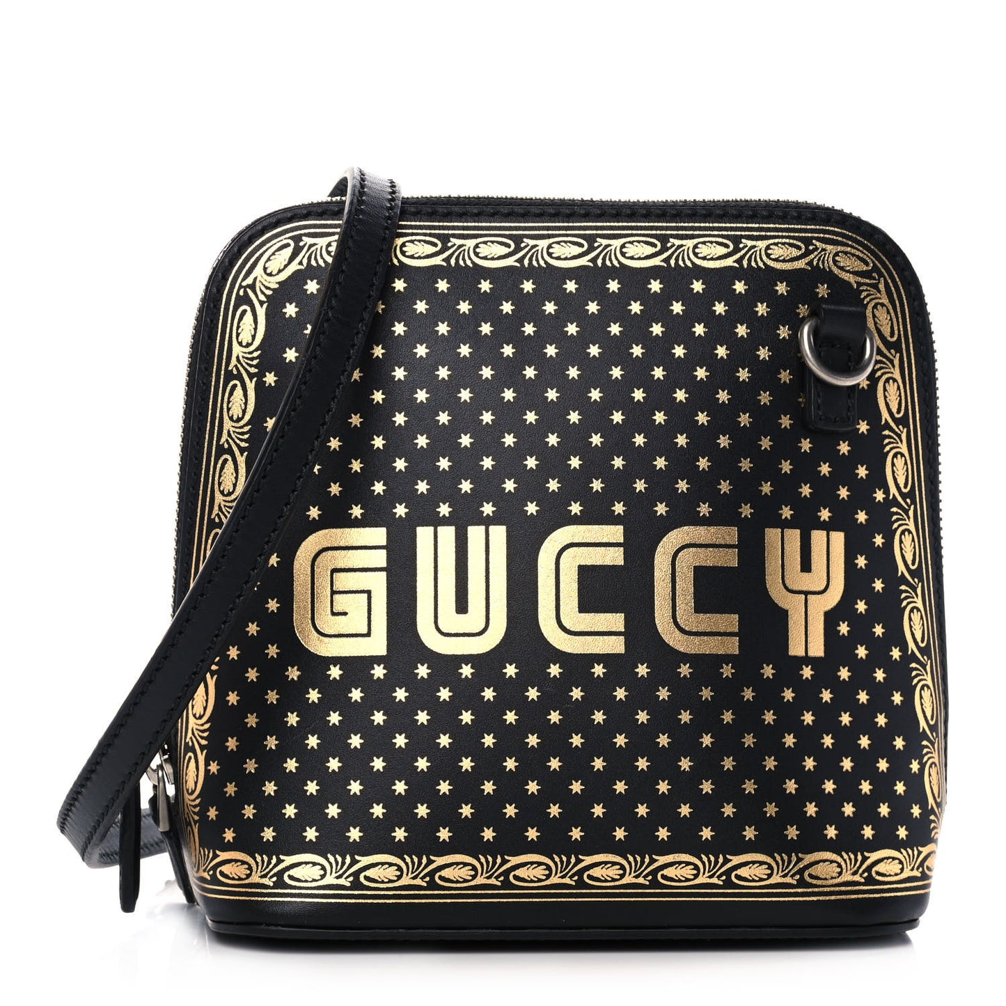 X SEGA Calfskin GUCCY Stars Mini Dome Shoulder Bag Black Gold