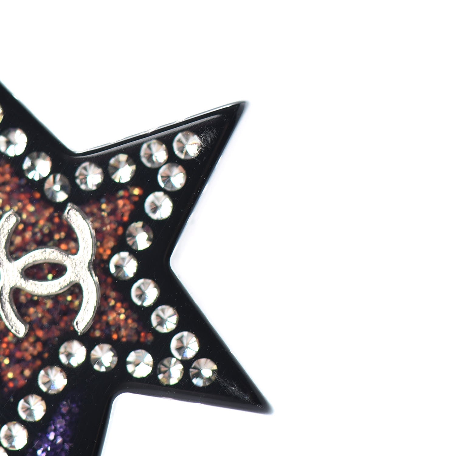 Chanel Resin Crystal CC Shooting Star Earrings Silver Purple 5 of 5