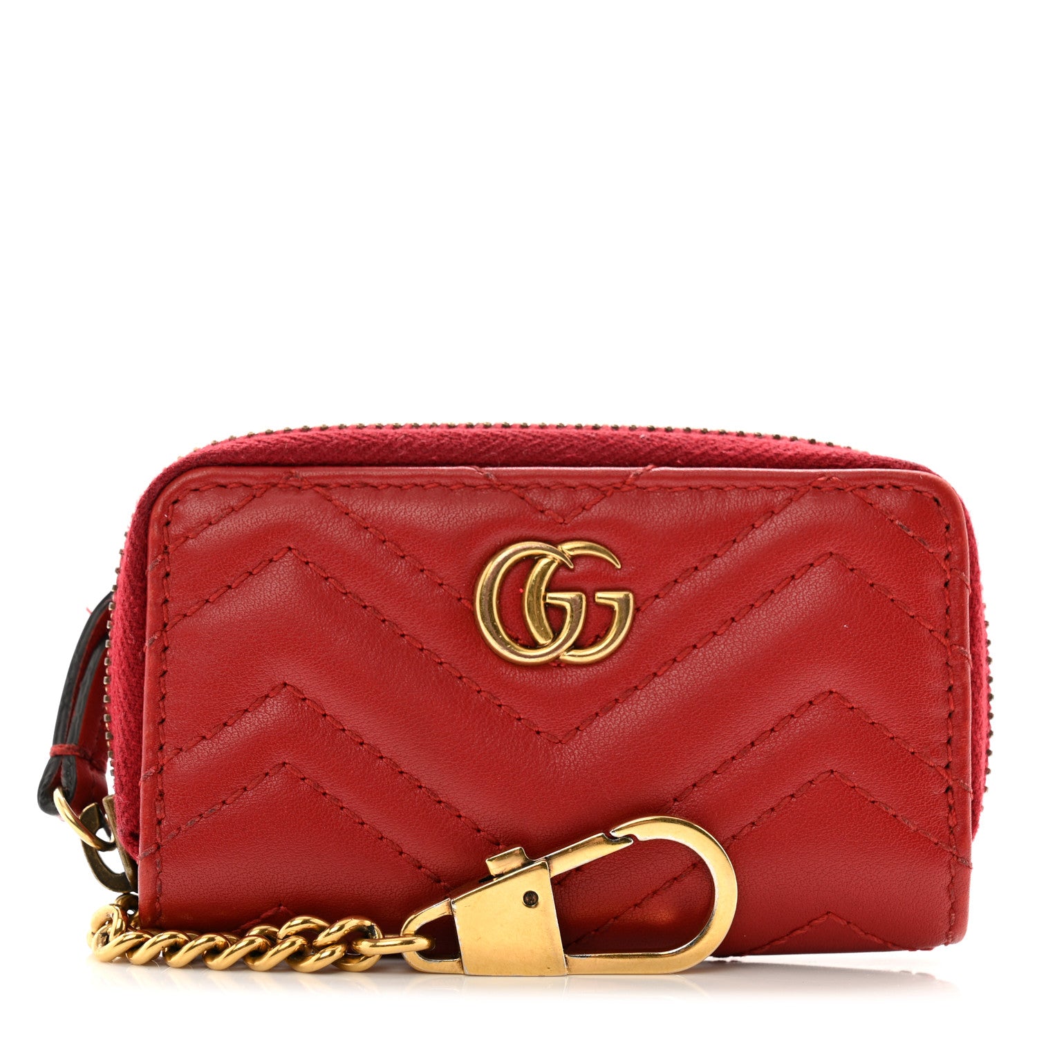 Gucci Calfskin Matelasse GG Marmont Zip Around Key Case Hibiscus Red 1 of 7