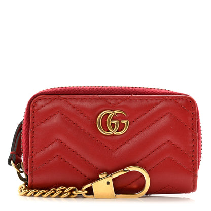 Gucci Calfskin Matelasse GG Marmont Zip Around Key Case Hibiscus Red 1 of 7