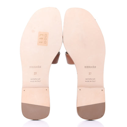 Hermes Box Calfskin Oran Sandals 37 Gold 7 of 11