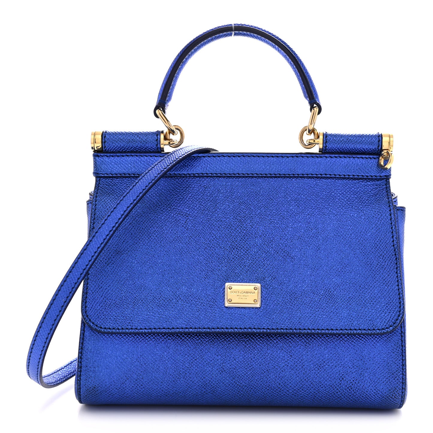 Metallic Dauphine Small Miss Sicily Satchel Blue