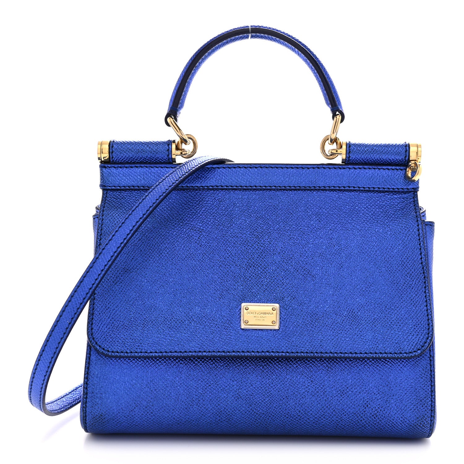 Dolce & Gabbana Metallic Dauphine Small Miss Sicily Satchel Blue 1 of 11