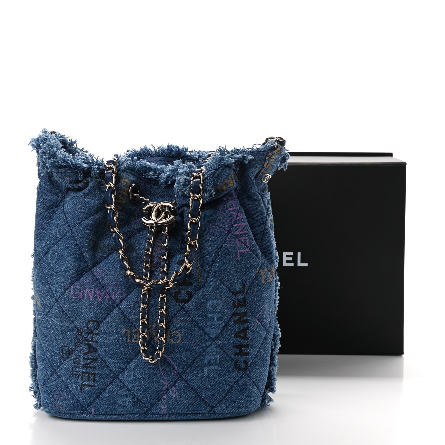 Chanel Denim Quilted Mood Bucket With Chain Blue Multicolor 11 of 11