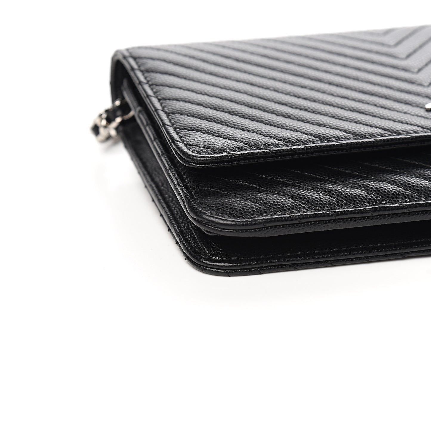 Caviar Chevron Quilted Wallet On Chain WOC Black