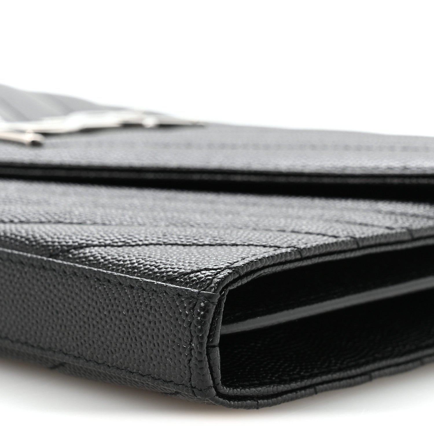 Saint Laurent Grain De Poudre Matelasse Chevron Monogram Chain Wallet Black 16 of 19