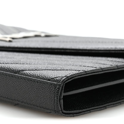 Saint Laurent Grain De Poudre Matelasse Chevron Monogram Chain Wallet Black 16 of 19