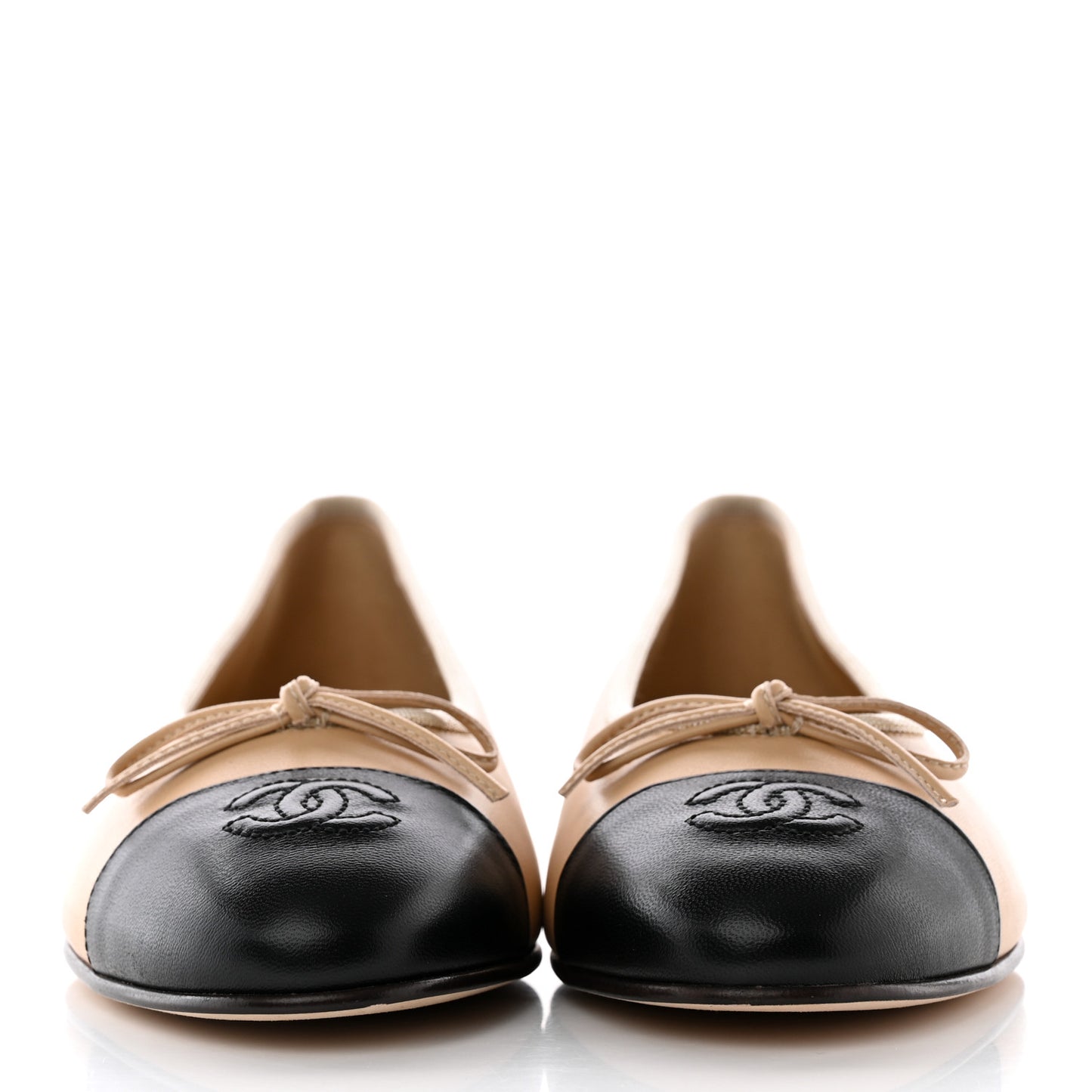 Lambskin Cap Toe CC Ballerina Flats 38 Beige Black